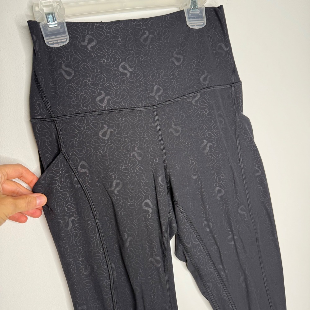 Lululemon Align Pockets High-Rise Drawcord Crop Leggings Black Swirl Logo 6